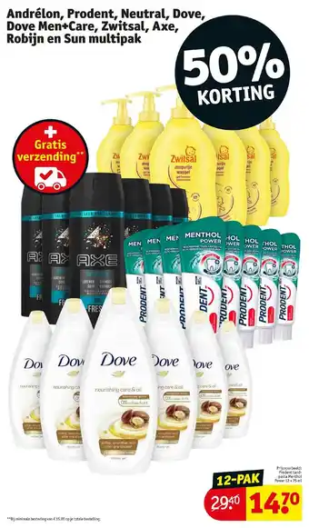 Kruidvat Andrelon, Prodent, Neutral, Dove, Dove Men+Care, Zwitsal, Axe, Robijn en Sun multipak aanbieding