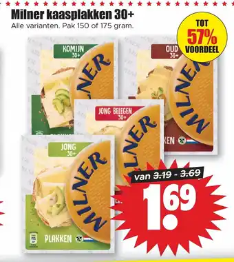 Dirk Milner kaasplakken 30+ Pak 150 of 175 gram aanbieding