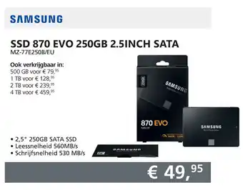 Informatique Samsung SSD 870 EVO 250GB 2.5INCH SATA MZ-77E250B/EU aanbieding