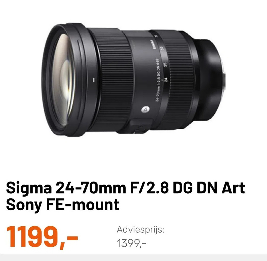 Sigma 2470mm f/2.8 dg dn art sony femount aanbieding bij Kamera Express