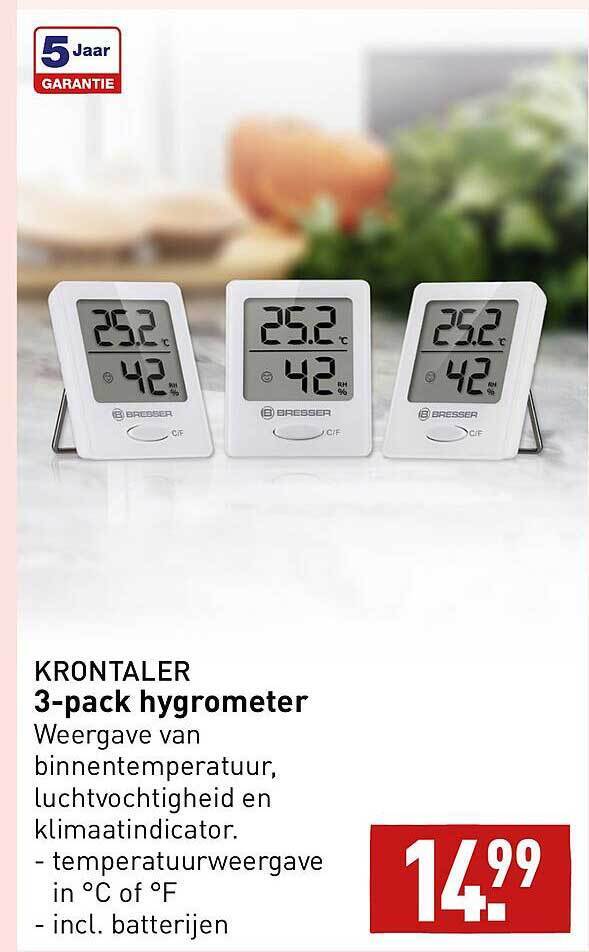Krontaler 3pack hygrometer aanbieding bij ALDI