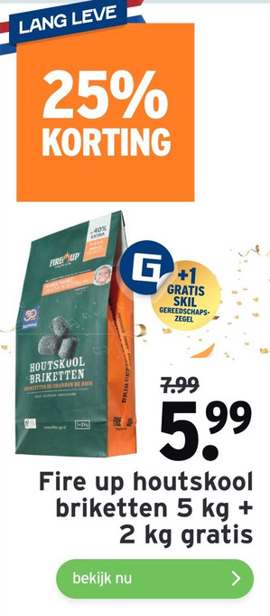 GAMMA Fire up houtskool briketten 5 kg + 2 kg gratis aanbieding