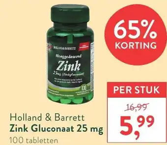 Holland & Barrett Holland & Barrett Zink Gluconaat 25mg 100 tabs aanbieding