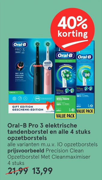 Etos Oral-B Pro 3 elektrische tandenborstel en alle 4 stuks opzetborstels aanbieding