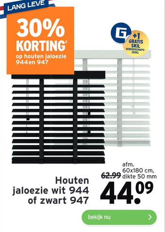 GAMMA Houten jaloezie wit 944 of zwart 947 aanbieding