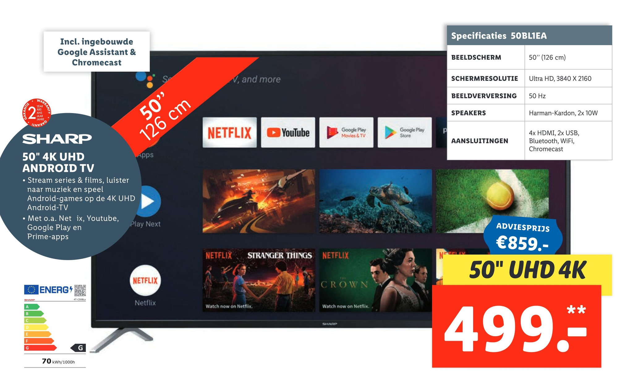 SHARP 50" 4K UHD ANDROID TV aanbieding bij Lidl