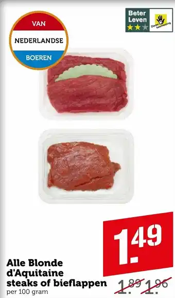 Coop Alle blonde d'aquitaine steaks of bieflappen 100 gram aanbieding