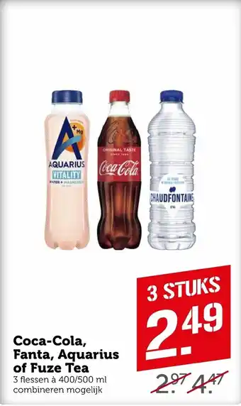 Coop Coca-cola, fanta, aquarius of fuze tea 400/500 ml aanbieding