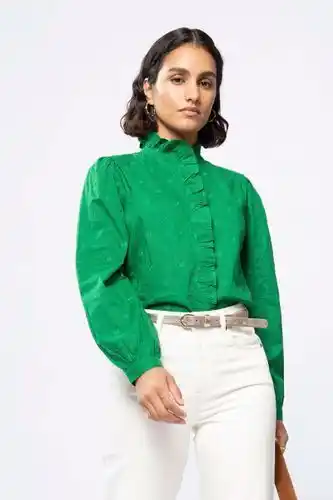 Sissy-Boy Sissy-boy groene blouse met klavertje vier borduursel aanbieding