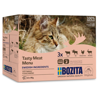 Zooplus 12x85g stukjes in gelei pouch vlees menu bozita kattenvoer aanbieding