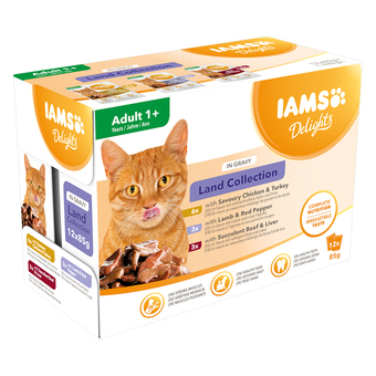 Zooplus 12x85g land mix in saus iams delights kattenvoer aanbieding