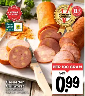 Vomar Voordeelmarkt Gesneden Grillworst 100 gram aanbieding