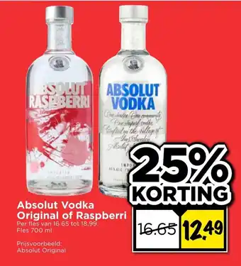 Vomar Voordeelmarkt Absolut Vodka Original of Raspberri 700 ml aanbieding