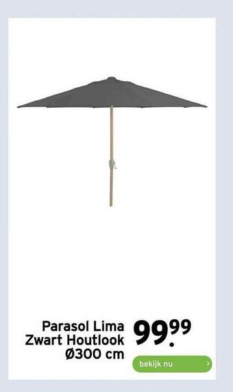 GAMMA Parasol Lima Zwart Houtlook Ø300 Cm aanbieding