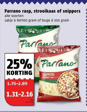 Poiesz Parrano Rasp, Strooikaas Of Snippers 25% Korting aanbieding