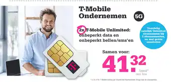 Telecombinatie T-mobile ondernemen, 2x t-mobile unlimited: onbeperkt data en onbeperkt bellen/sms'en aanbieding