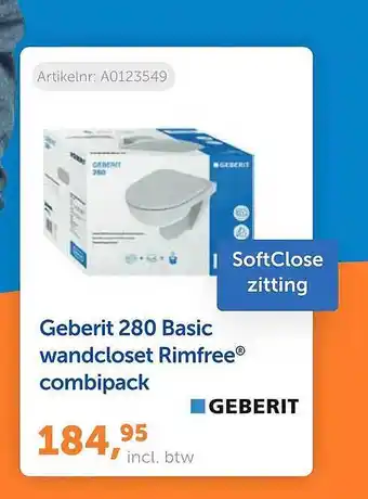 Warmteservice Geberit 280 basic wandcloset rimfree® combipack aanbieding