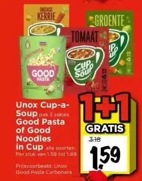 Vomar Voordeelmarkt Unox cup-a-soup of good pasta of good noodles in cup aanbieding