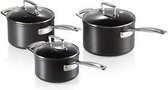 Bol.com Le creuset anti-aanbak set van 3 steelpannen en glazen deksels 16cm / 18cm / 20cm aanbieding