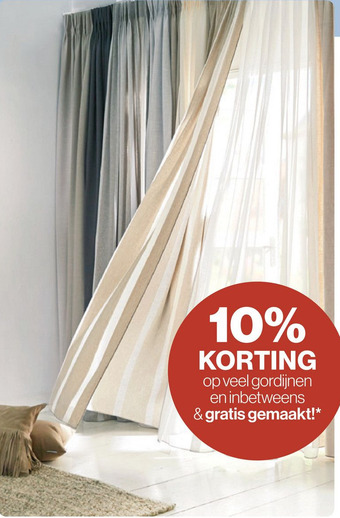 Roobol 10% KORTING op veel gordijnen en inbetweens & gratis gemaakt!* aanbieding