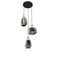 Lampenlicht.nl Hanglamp zwart met smoke glas rond 3-lichts - kevin aanbieding