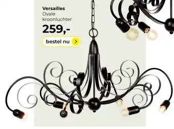 Lampidee Versailles - kroonluchter 6 lichts met krullen ovaal zwart aanbieding