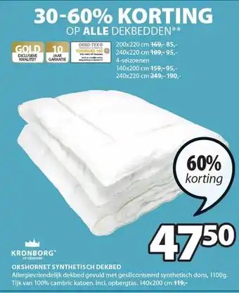 Jysk Okshornet synthetisch dekbed aanbieding