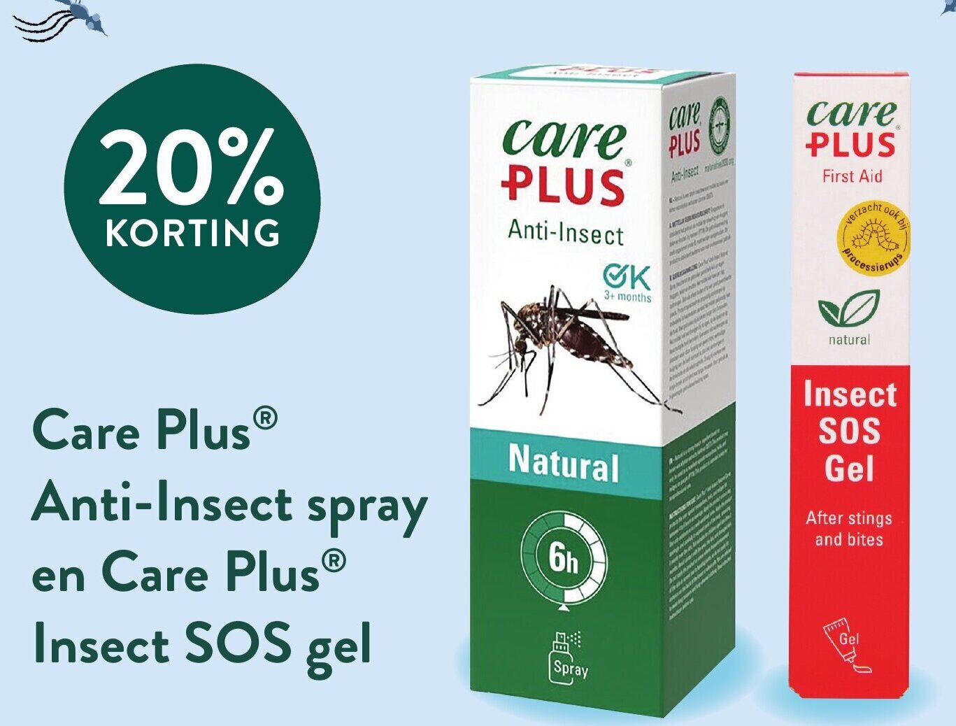 Care Plus AntiInsect spray en Care Plus Insect SOS gel 20 korting