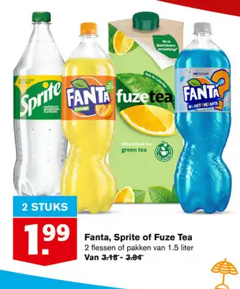 Hoogvliet Fanta, Sprite of Fuze tea 2*1.5L aanbieding