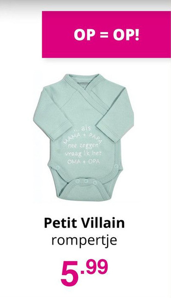 Baby & Tiener Petit Villain rompertje aanbieding