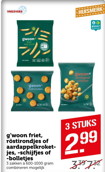 Coop g'woon friet, röstirondjes of aardappelkroket- jes, -schijfjes of -bolletjes aanbieding