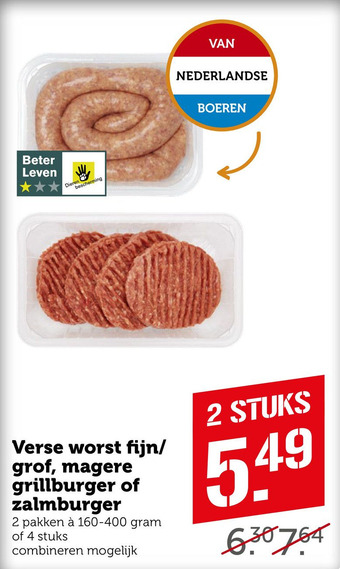 Coop Verse worst fijn/ grof, magere grillburger of zalmburger aanbieding