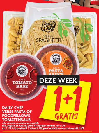 Dekamarkt Daily chef verse pasta of Foodfellows tomatensaus aanbieding