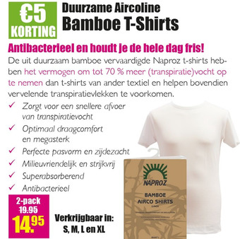 Gezond & Wel Duurzame Aircoline Bamboe T-Shirts aanbieding