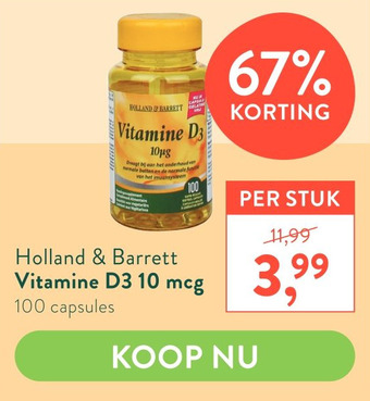 Holland & Barrett Holland & Barrett Vitamine D3 10 mcg aanbieding