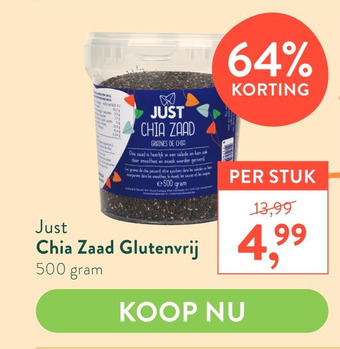 Holland & Barrett Just Chia Zaad Glutenvrij aanbieding