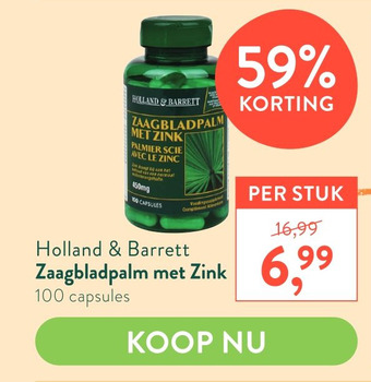 Holland & Barrett Holland & Barrett Zaagbladpalm met Zink aanbieding