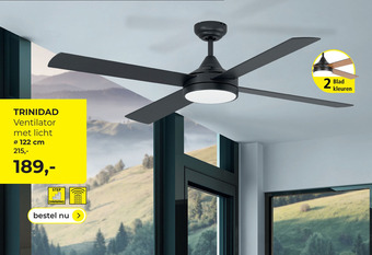 Lampidee Trinidad - Ventilator 4 bladen d:122 cm zwart + LED dimbaar aanbieding