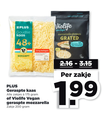 PLUS PLUS Geraspte kaas of Violife Vegan geraspte mozzarella aanbieding