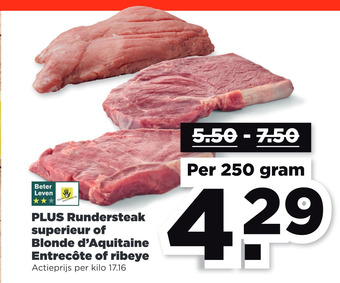 PLUS PLUS Rundersteak superieur of Blonde d'Aquitaine Entrecôte of ribeye aanbieding