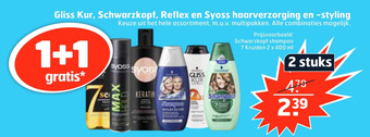 Trekpleister Gliss Kur, Schwarzkopf, Reflex en Syoss haarverzorging en -styling aanbieding