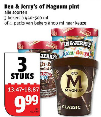 Poiesz Ben & Jerry's of Magnum pint aanbieding