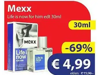 Die Grenze Mexx life is now for him edt 30ml aanbieding