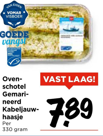 Vomar Voordeelmarkt Oven- schotel Gemari- neerd Kabeljauw- haasje aanbieding