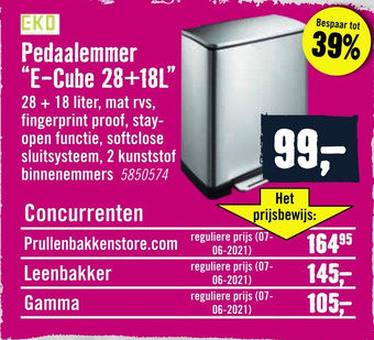 Hornbach EKO Pedaalemmer "E-Cube 28+18L" aanbieding