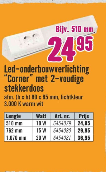 Hornbach Led-onderbouwverlichting "Corner" met 2-voudige stekkerdoos aanbieding