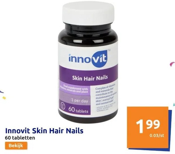 Complément Alimentaire Innovit Skin Hair Nails - 60 Gélules - Biotine, Vitamines B, Zinc - 100% Naturel