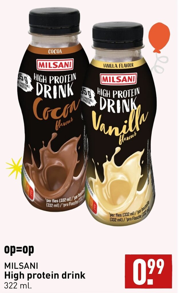 Milsani high protein drink 322ml aanbieding bij ALDI