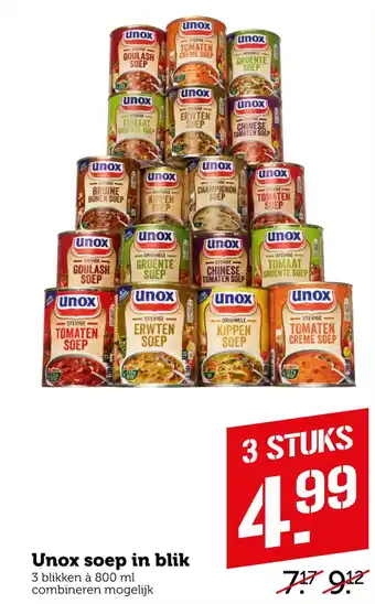 Coop Unox soep in blik 800 ml aanbieding