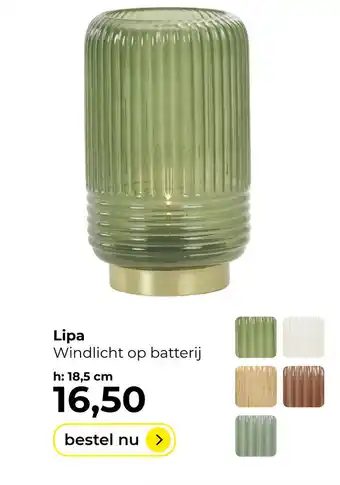 Lampidee Lipa - glazen tafellamp op batterij 12x18,5cm groen aanbieding